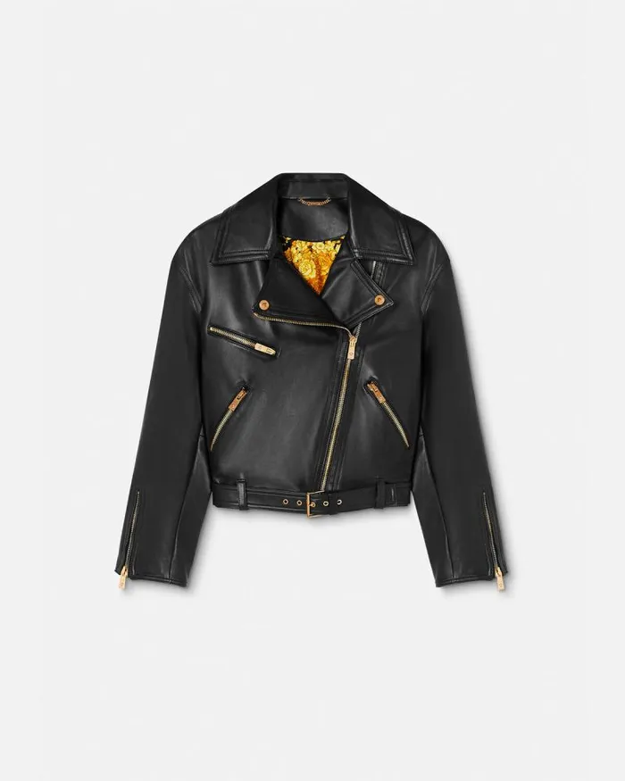 Leather Biker Jacket Black Women Versace Outerwear and Coats
