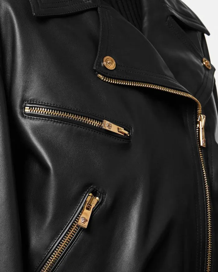 Leather Biker Jacket Black Women Versace Outerwear and Coats