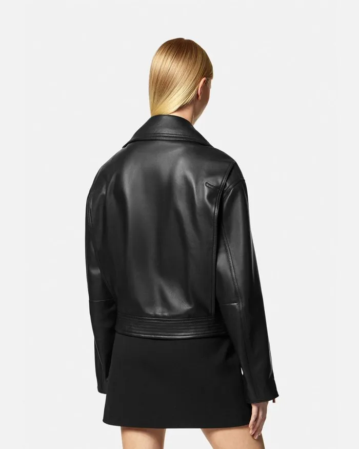 Leather Biker Jacket Black Women Versace Outerwear and Coats