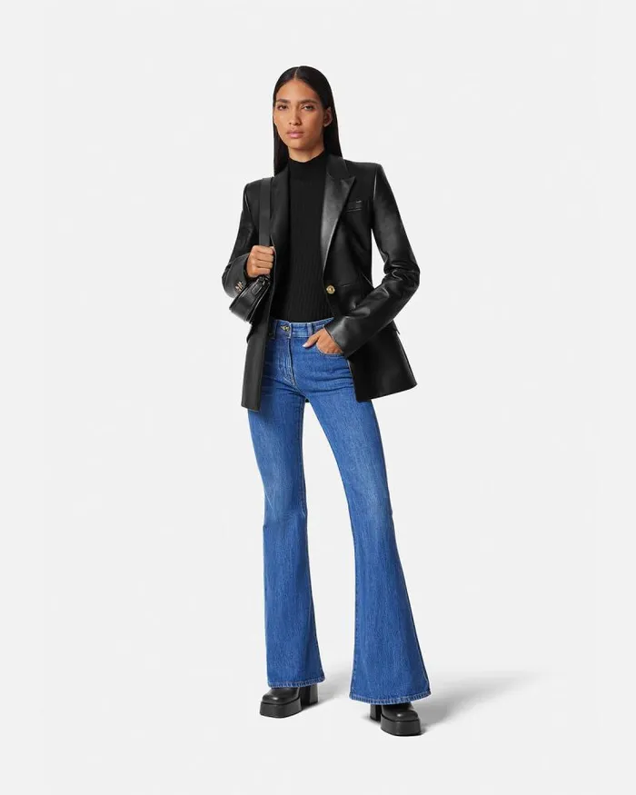 Leather Blazer Black Women Versace Blazer and Jackets
