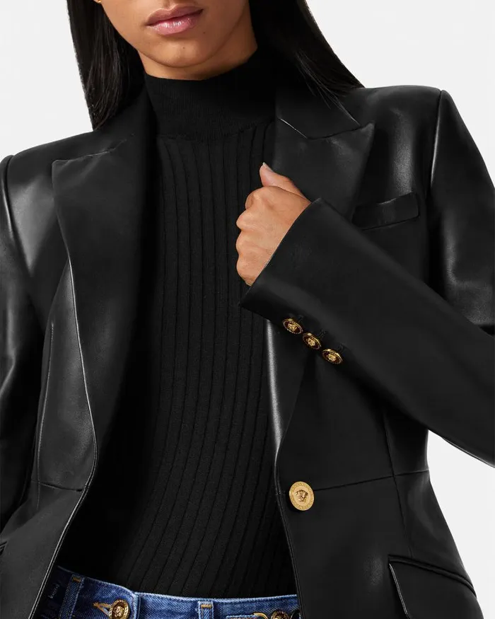 Leather Blazer Black Women Versace Blazer and Jackets