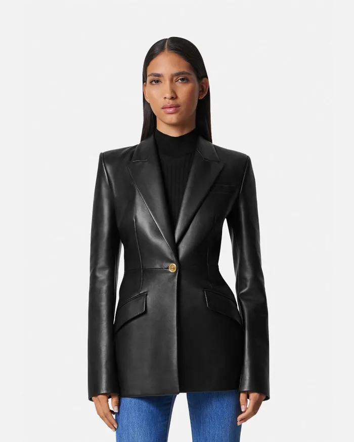 Leather Blazer Black Women Versace Blazer and Jackets