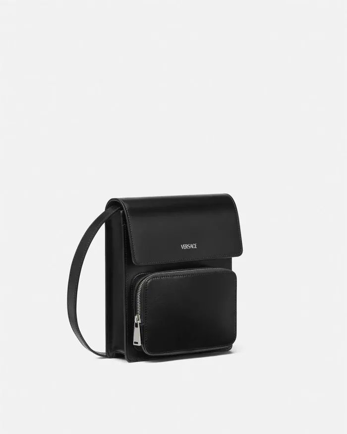 Leather Crossbody Cargo Bag Blacksilver Men Versace Crossbody and Messengers