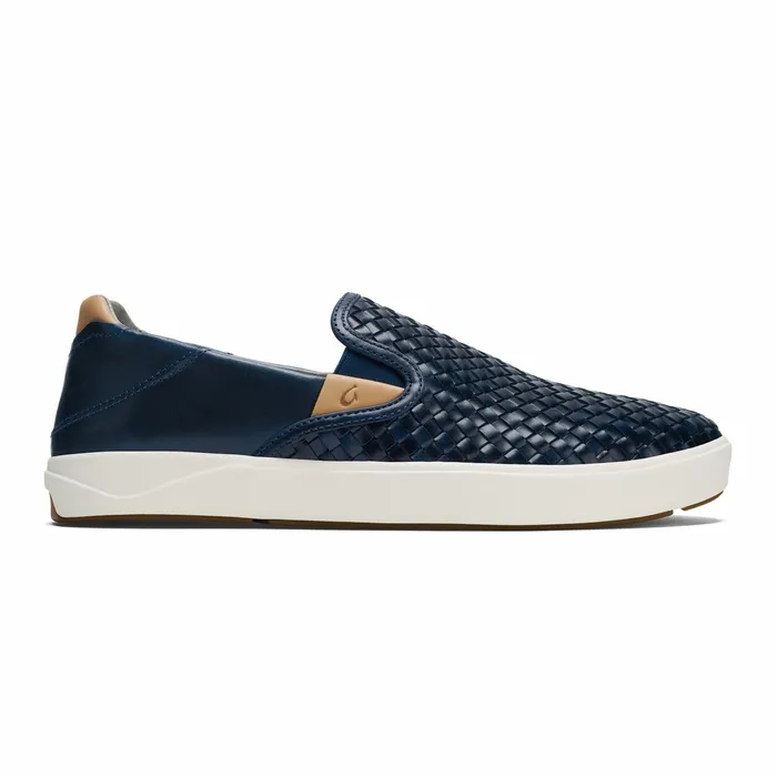 Leather Men Olukai Laeahi Lauhala Leather SlipOns 8211 Trench Blue