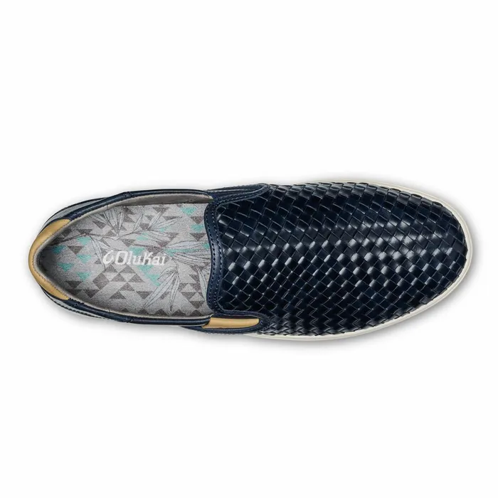 Leather Men Olukai Laeahi Lauhala Leather SlipOns 8211 Trench Blue