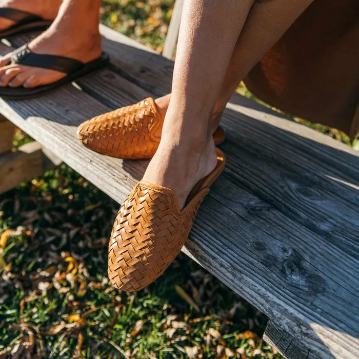 Leather Women Olukai Mii Woven Leather Mule Shoes 8211 Fox
