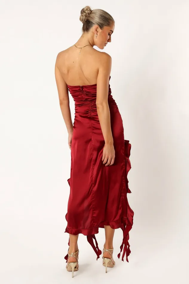 Lee Strapless Midi Dress Wine Women Strapless Dresses Petal and Pup