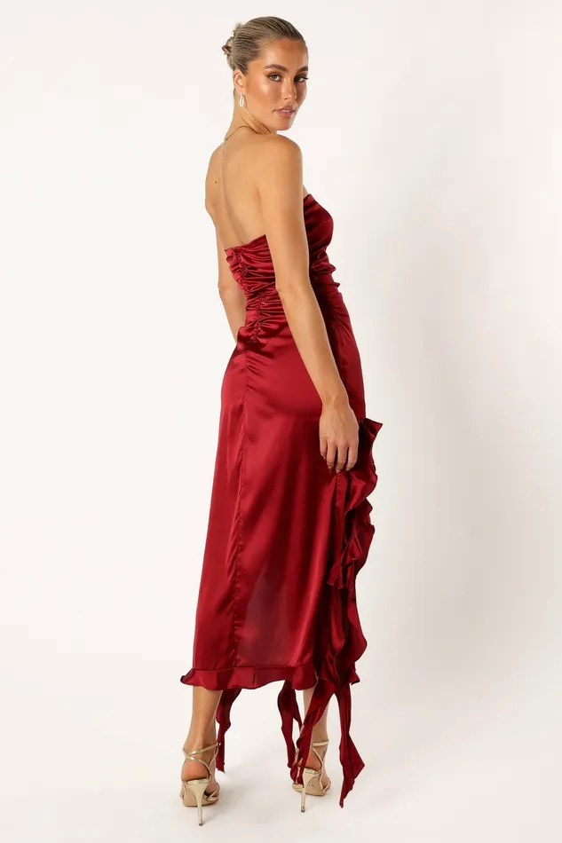 Lee Strapless Midi Dress Wine Women Strapless Dresses Petal and Pup