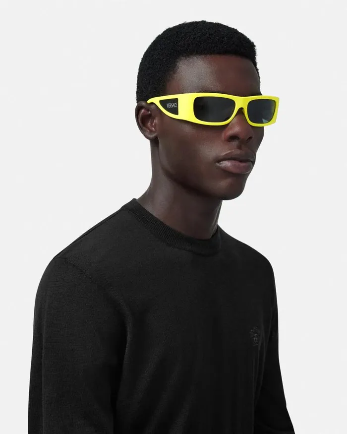 Lens Logo Sunglasses Yellow Men Versace Sunglasses