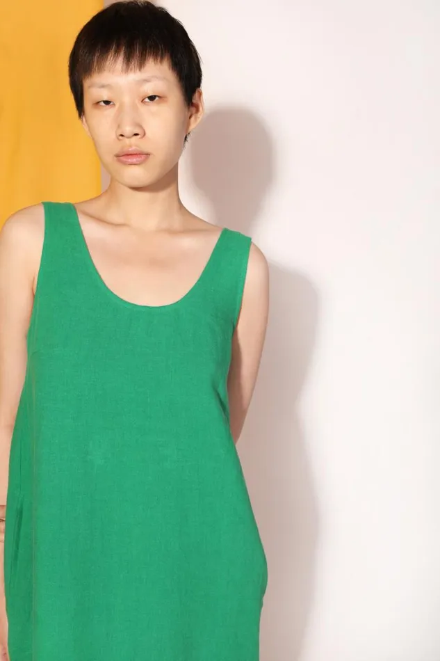 LF Markey Dresses Women Basic Linen Shift Dress Grass