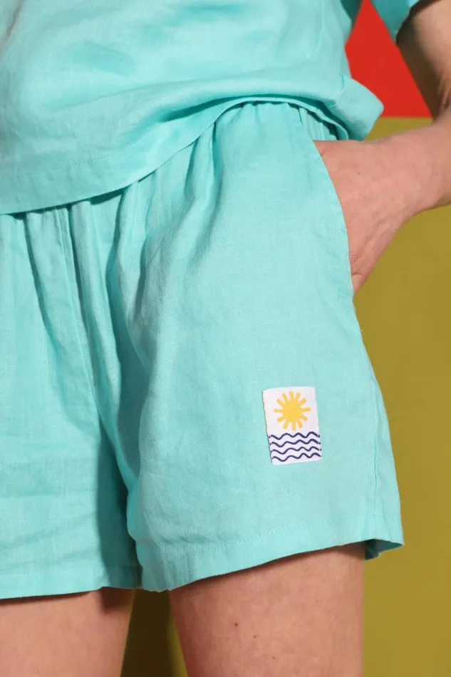 LF Markey Shorts Women Basic Linen Shorts Aqua