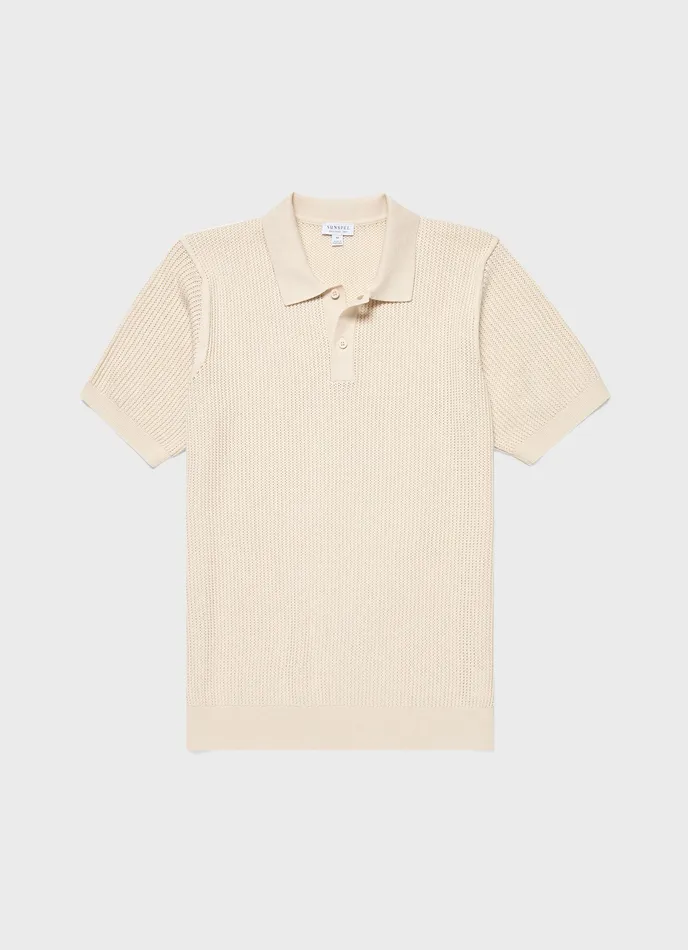 Linear Mesh Knit Polo Shirt Ecru Men Knitwear ussunspel
