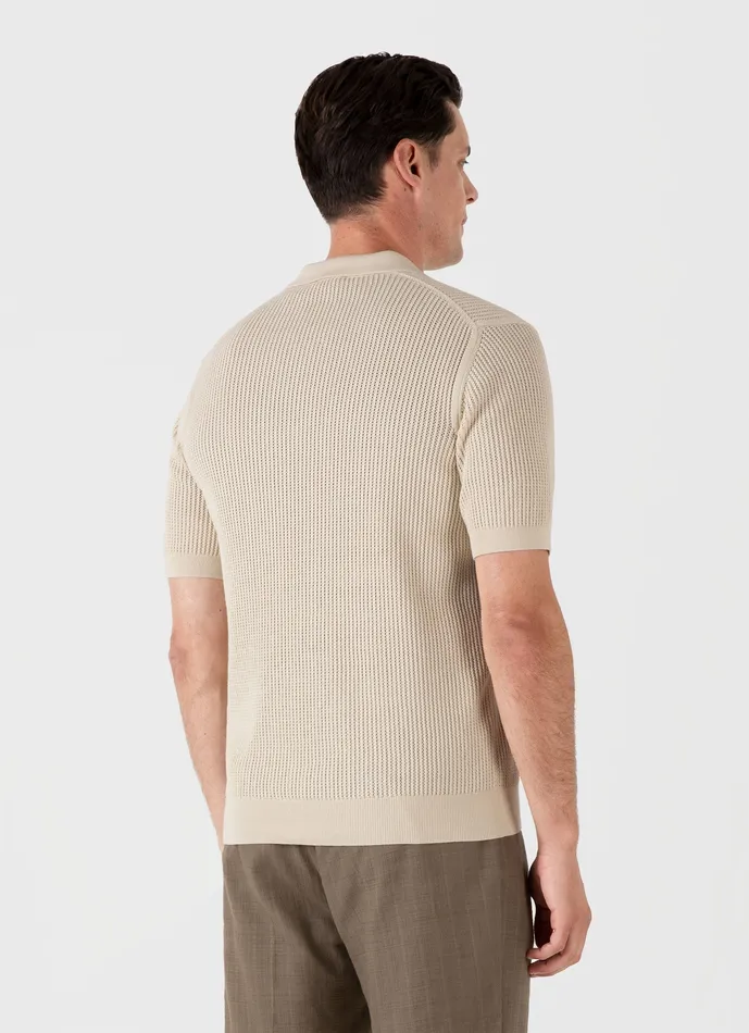 Linear Mesh Knit Polo Shirt Ecru Men Knitwear ussunspel Linear Mesh Knit Polo Shirt Ecru Men Knitwear ussunspel