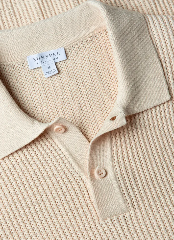 Linear Mesh Knit Polo Shirt Ecru Men Knitwear ussunspel Linear Mesh Knit Polo Shirt Ecru Men Knitwear ussunspel