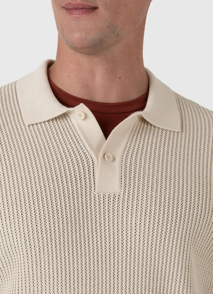 Linear Mesh Knit Polo Shirt Ecru Men Knitwear ussunspel Linear Mesh Knit Polo Shirt Ecru Men Knitwear ussunspel