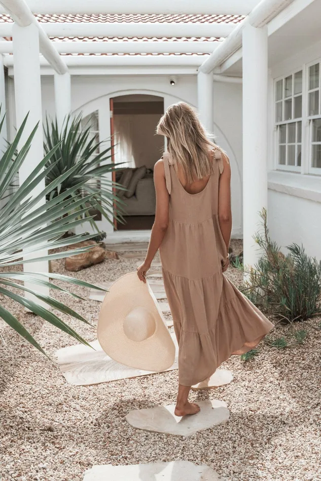 Linen Dresses Women Marcy Midi Dress Mocha Petal and Pup