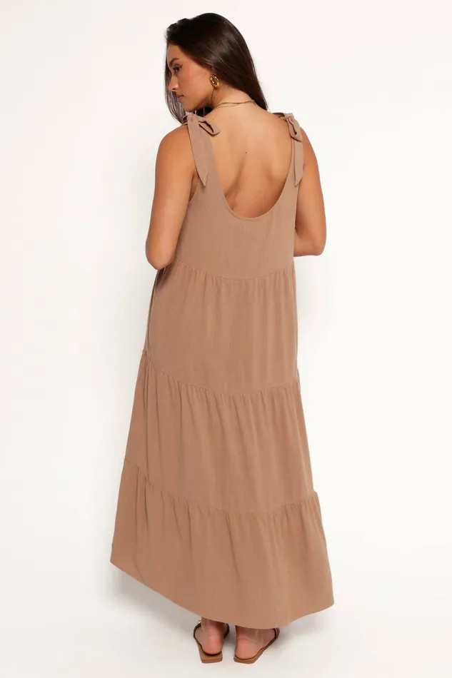 Linen Dresses Women Marcy Midi Dress Mocha Petal and Pup