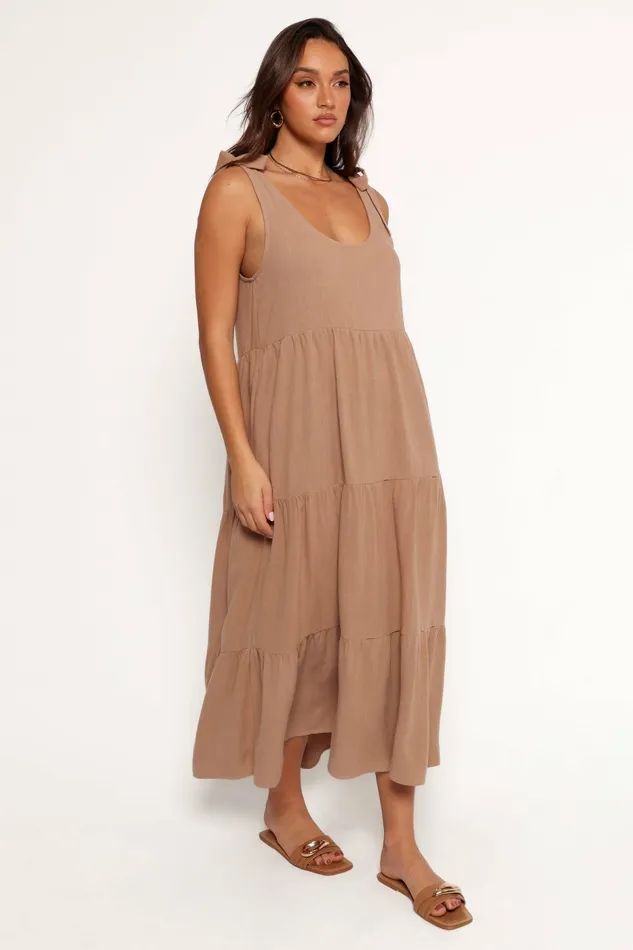 Linen Dresses Women Marcy Midi Dress Mocha Petal and Pup