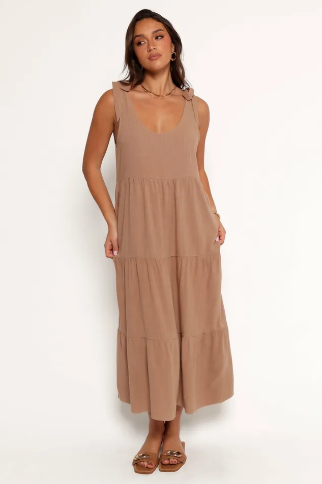 Linen Dresses Women Marcy Midi Dress Mocha Petal and Pup