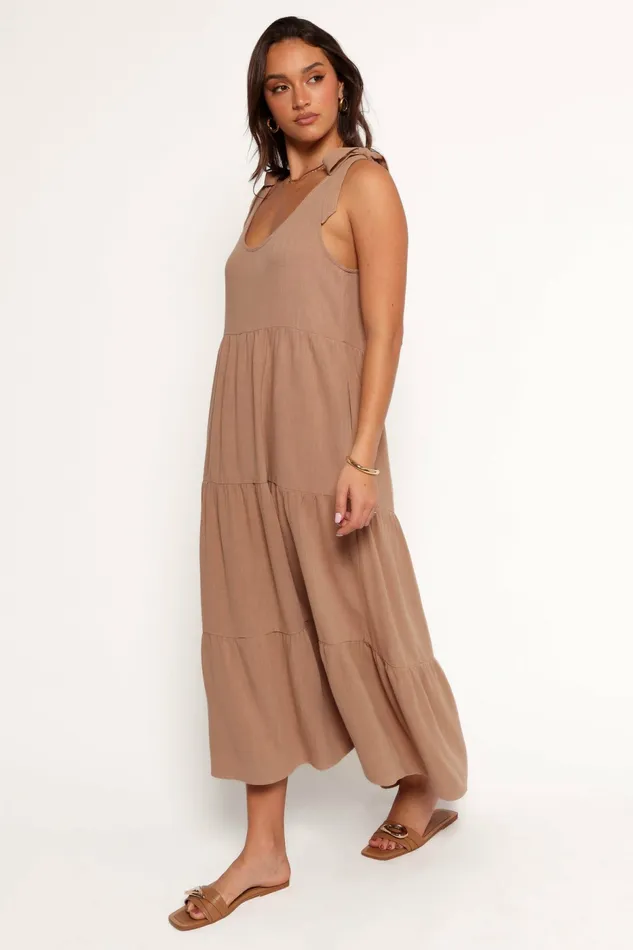 Linen Dresses Women Marcy Midi Dress Mocha Petal and Pup