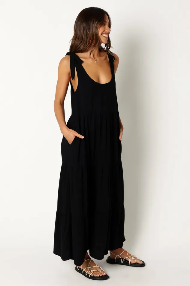Linen Dresses Women Petal and Pup Marcy Midi Dress Black