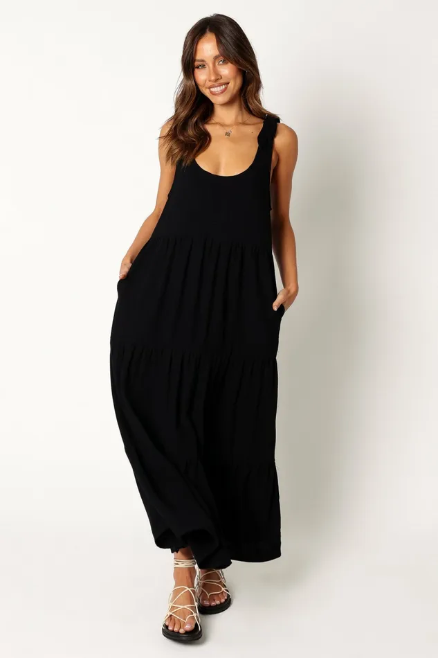 Linen Dresses Women Petal and Pup Marcy Midi Dress Black