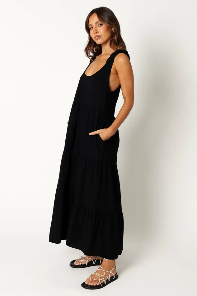 Linen Dresses Women Petal and Pup Marcy Midi Dress Black