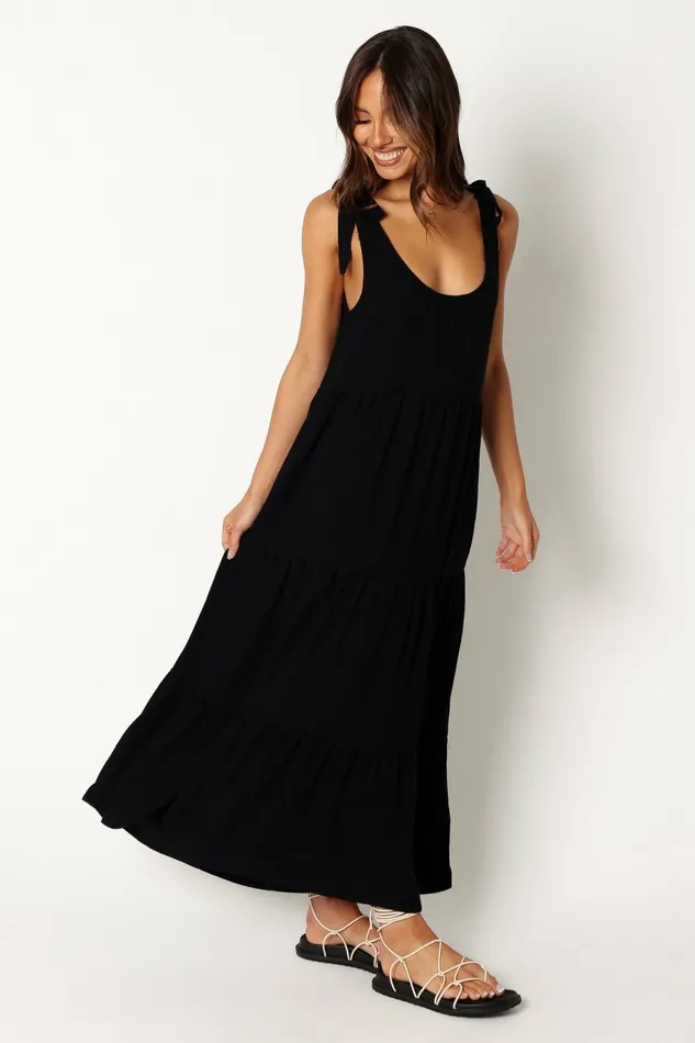 Linen Dresses Women Petal and Pup Marcy Midi Dress Black