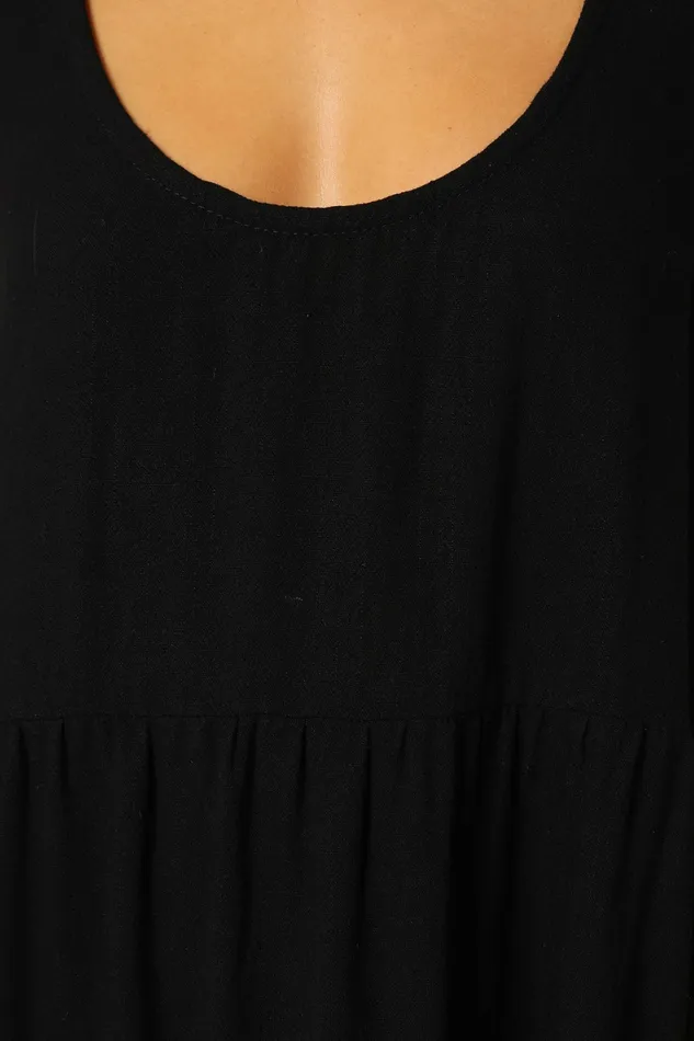 Linen Dresses Women Petal and Pup Marcy Midi Dress Black
