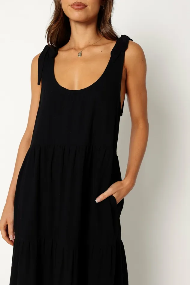 Linen Dresses Women Petal and Pup Marcy Midi Dress Black