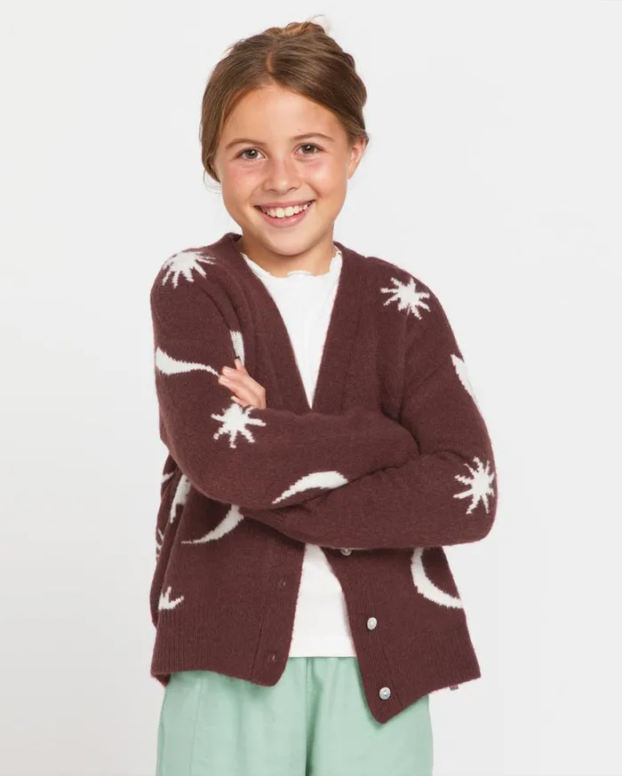 Little Girls Nyte Stone Cardigan 8211 Espresso Kids Volcom Hoodies and Sweatshirts