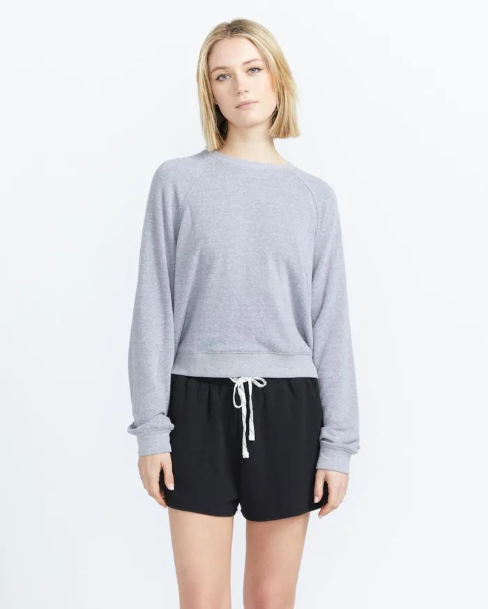 Lived In Lounge Frenchie Raglan 8211 Denim Womens Volcom Hoodies and Sweatshirts