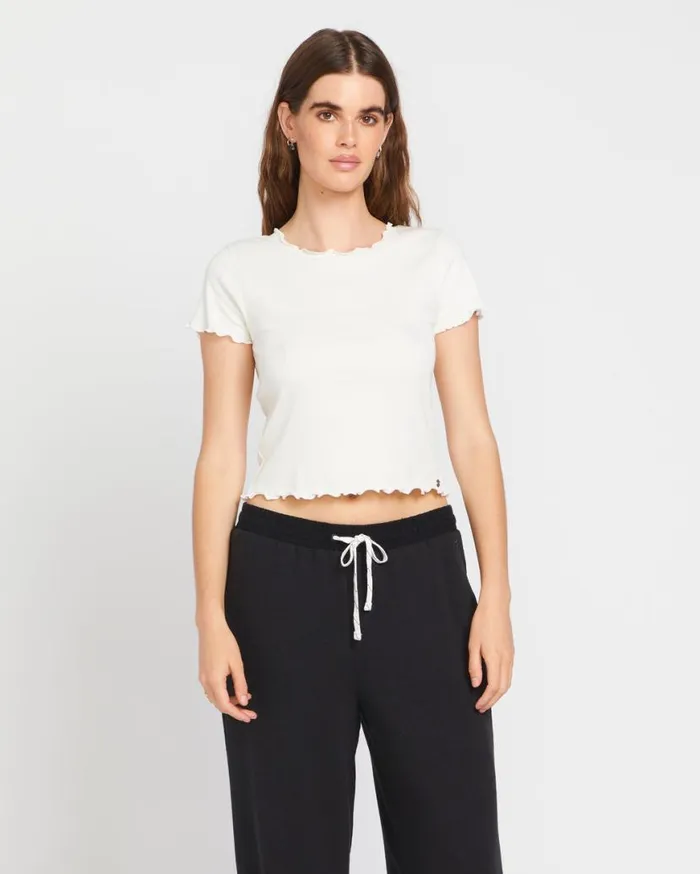 Lived In Lounge Knit Short Sleeve Top 8211 Star White Womens Volcom Tops