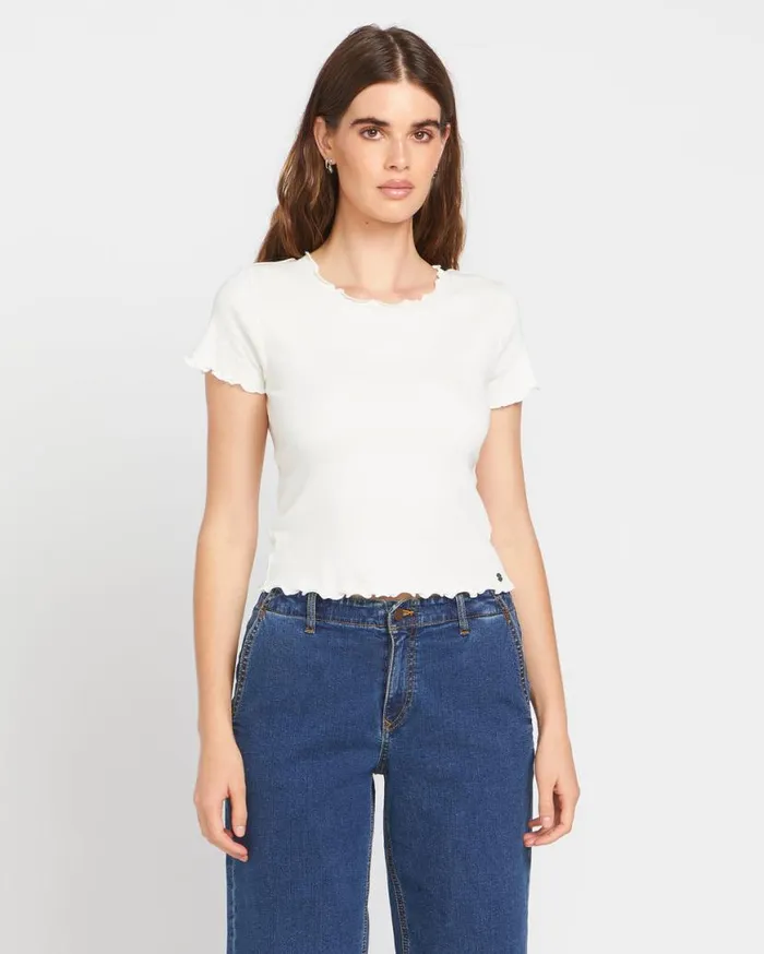 Lived In Lounge Knit Short Sleeve Top 8211 Star White Womens Volcom Tops