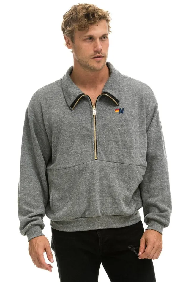 Logo Embroidery Half Zip Sweatshirt 8211 Heather Grey WomenMen Aviator Nation Sweatshirts