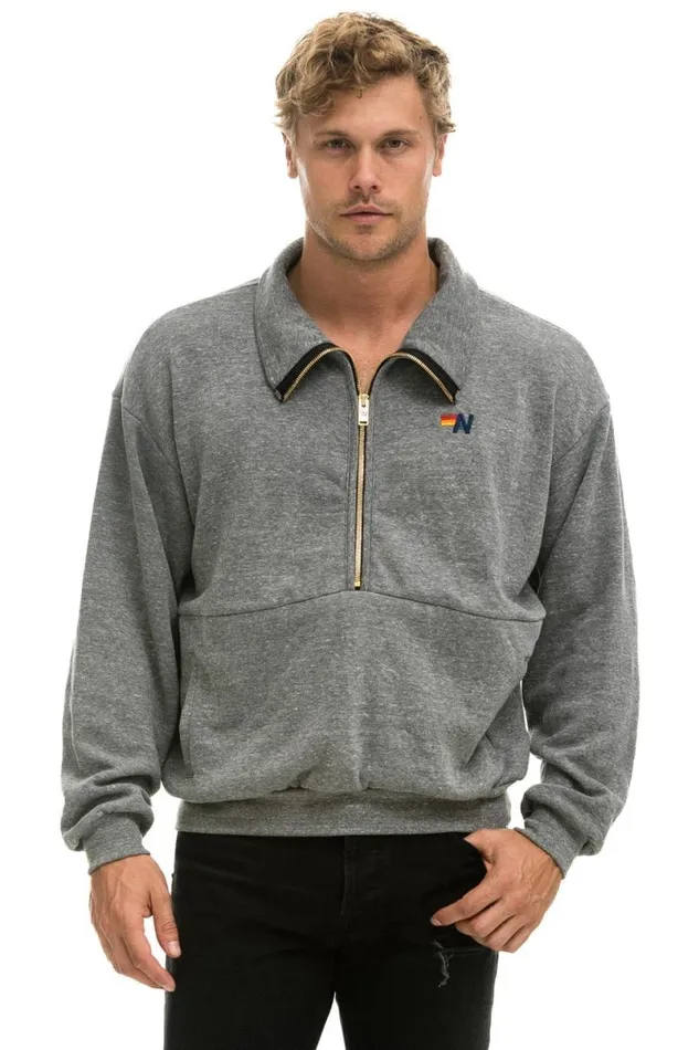 Logo Embroidery Half Zip Sweatshirt 8211 Heather Grey WomenMen Aviator Nation Sweatshirts