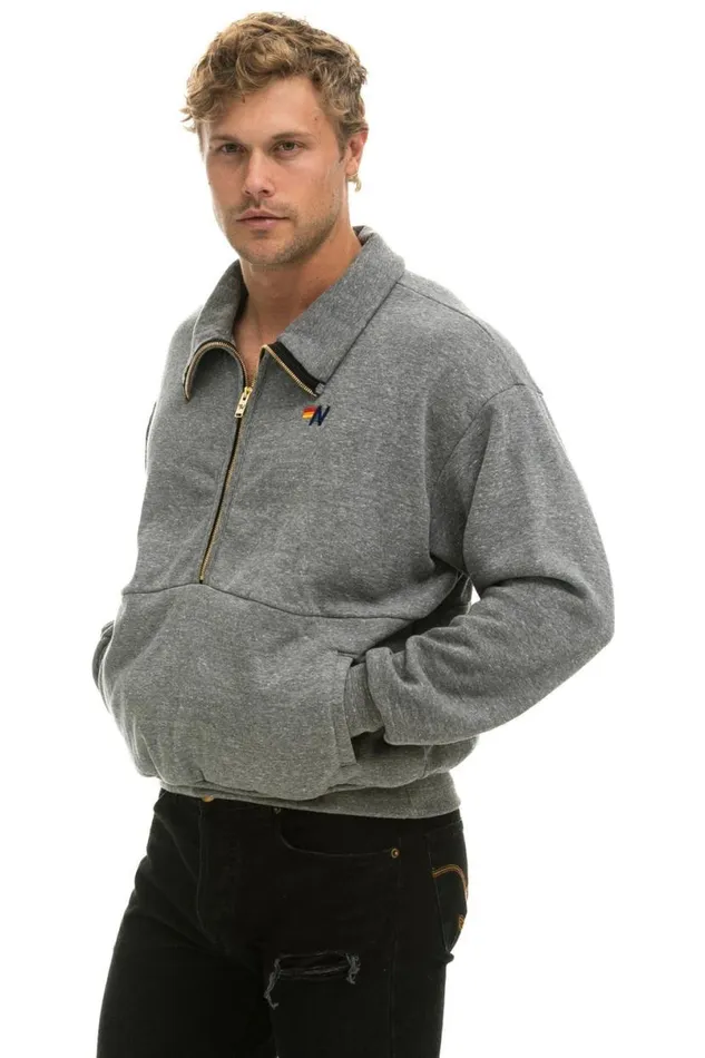 Logo Embroidery Half Zip Sweatshirt 8211 Heather Grey WomenMen Aviator Nation Sweatshirts