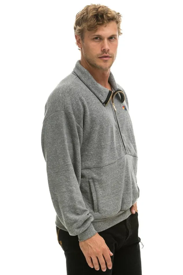 Logo Embroidery Half Zip Sweatshirt 8211 Heather Grey WomenMen Aviator Nation Sweatshirts