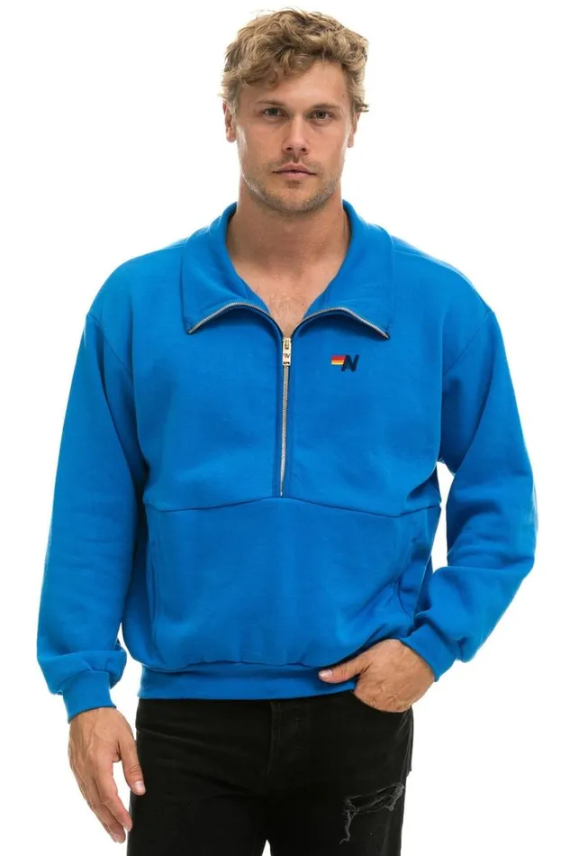 Logo Embroidery Half Zip Sweatshirt 8211 Ocean WomenMen Aviator Nation Sweatshirts