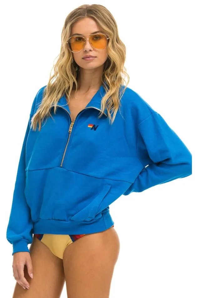 Logo Embroidery Half Zip Sweatshirt 8211 Ocean WomenMen Aviator Nation Sweatshirts