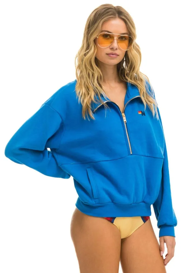 Logo Embroidery Half Zip Sweatshirt 8211 Ocean WomenMen Aviator Nation Sweatshirts