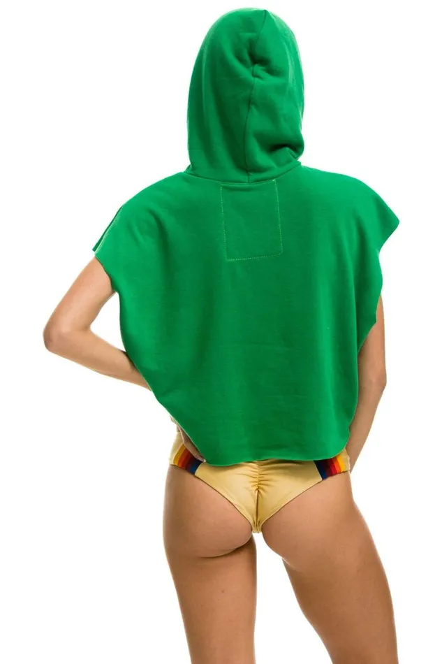Logo Embroidery Sleeveless Relaxed Cropped Pullover Hoodie 8211 Kelly Green Women Aviator Nation Hoodies