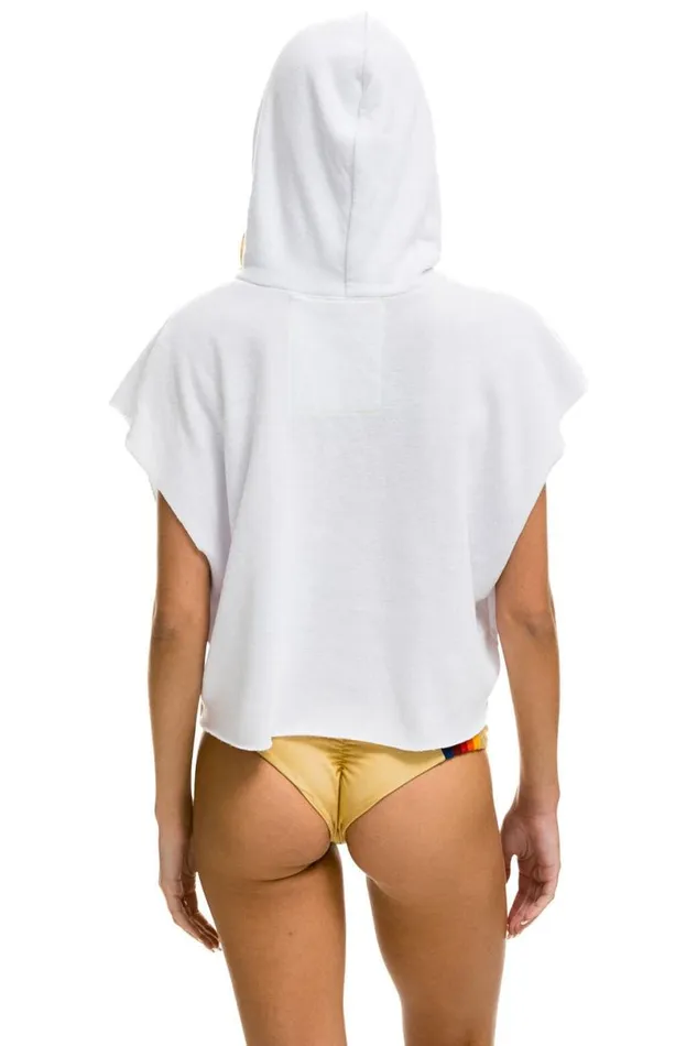 Logo Embroidery Sleeveless Relaxed Cropped Pullover Hoodie 8211 White Women Aviator Nation Hoodies