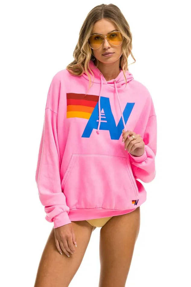 Logo Pullover Relaxed Hoodie 8211 Neon Pink WomenMen Aviator Nation Hoodies