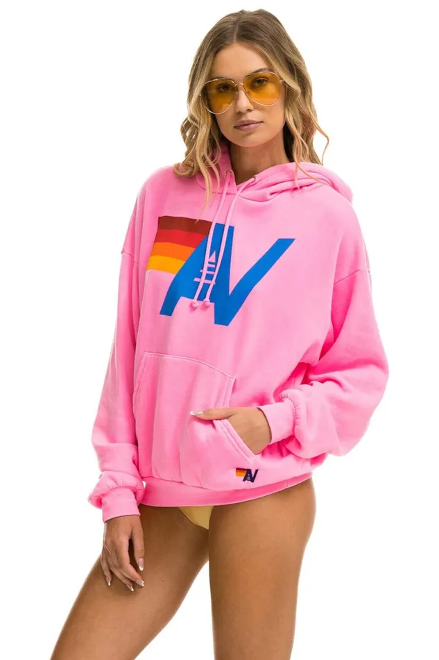 Logo Pullover Relaxed Hoodie 8211 Neon Pink WomenMen Aviator Nation Hoodies