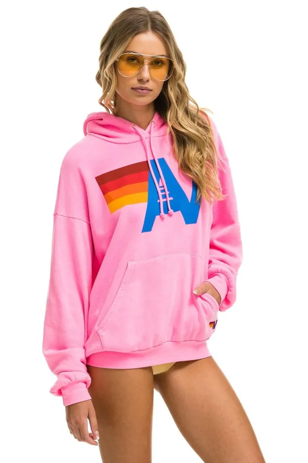 Logo Pullover Relaxed Hoodie 8211 Neon Pink WomenMen Aviator Nation Hoodies