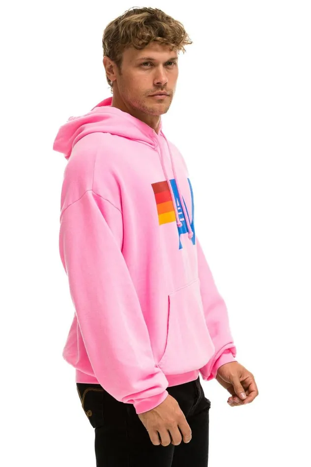 Logo Pullover Relaxed Hoodie 8211 Neon Pink WomenMen Aviator Nation Hoodies