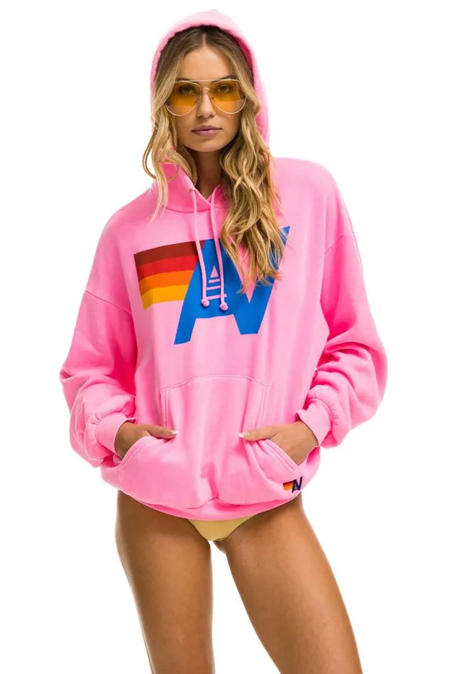 Logo Pullover Relaxed Hoodie 8211 Neon Pink WomenMen Aviator Nation Hoodies