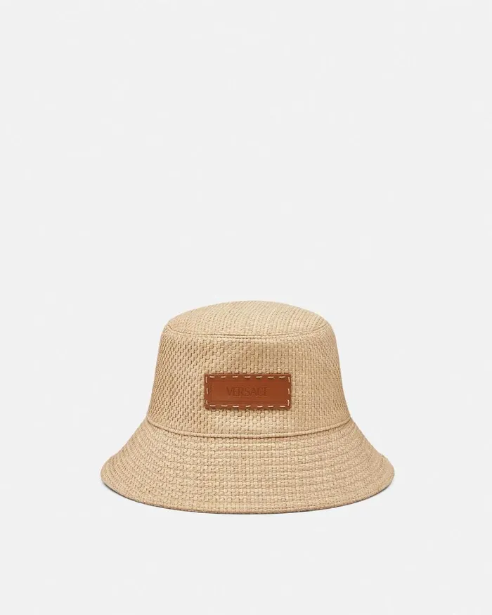 Logo Raffia Bucket Hat Beige WomenMen Versace Hats and Caps