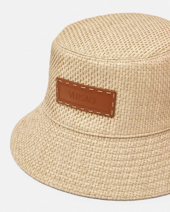 Logo Raffia Bucket Hat Beige WomenMen Versace Hats and Caps